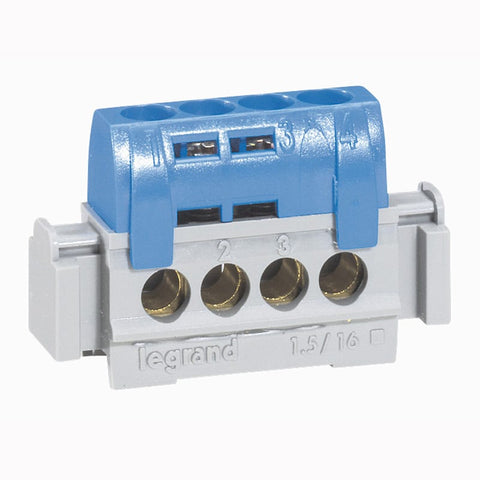 Legrand - Nulleiderklemmenblok - 47 mm IP2x - 4x16mm² - blauw - 004840