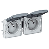 Legrand - Plexo stopcontact 2X2P+A HOR.STEEK 10/16A 250V SAMENSTELB. - GRIJS - 5 STUKS - 069562