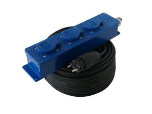 Luxya Cabling - Verlengsnoer Neopreen - Multiblok 3 stopcontacten - 10 meter - 3G2,5 mm² - IP44 - Penaarde - Blauw - S-03-25-10-BL