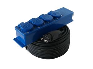 Luxya Cabling - Verlengsnoer Neopreen - Multiblok 4 stopcontacten - 10 meter - 3G2,5 mm² - IP44 - Penaarde - Blauw - S-04-25-10-BL